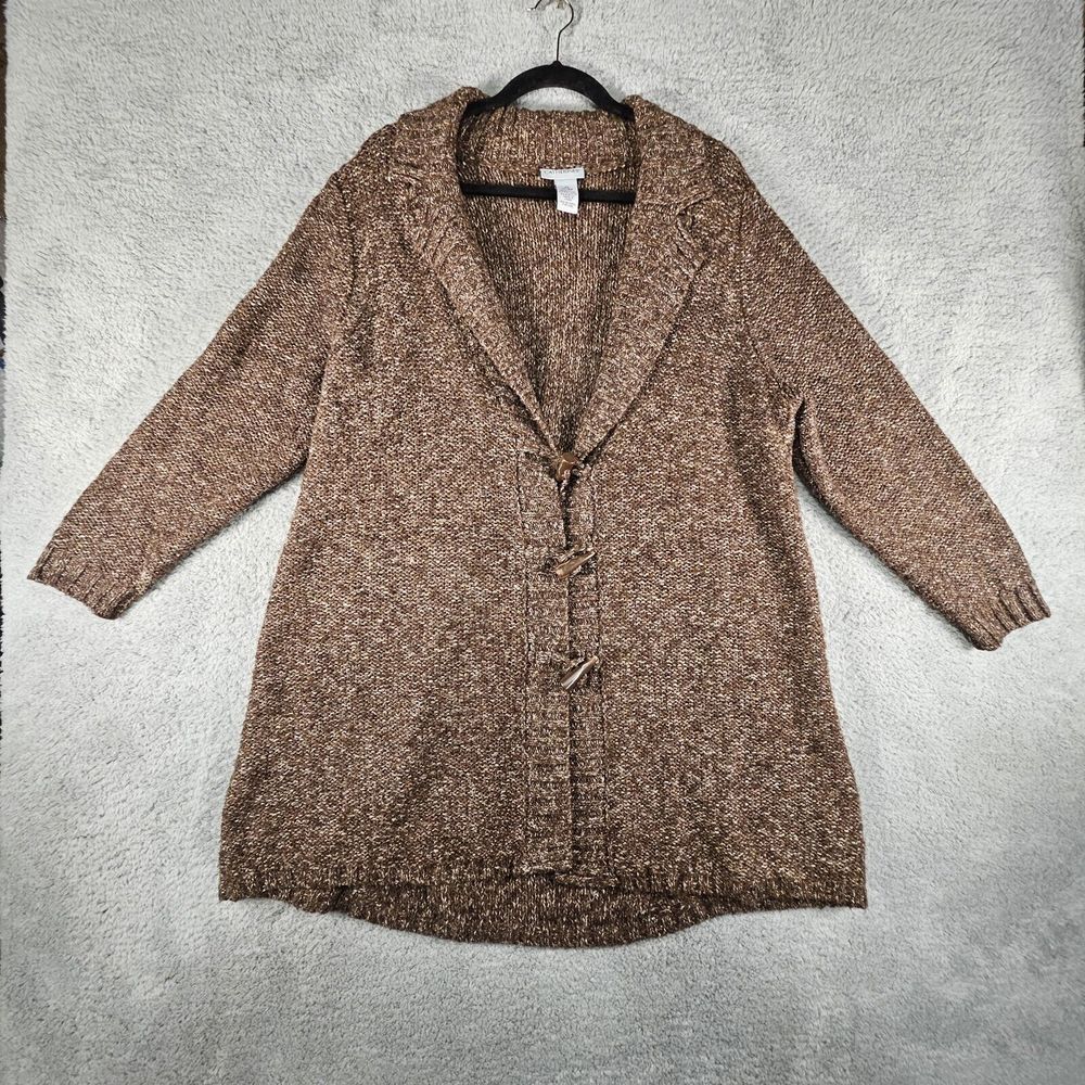 Catherines Knit Sweater‎ Womens 0X Brown Toggle Oversized Collar Preppy Cozy